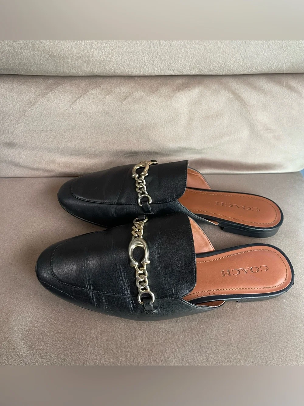 Coach Black Sofi Leather Slides